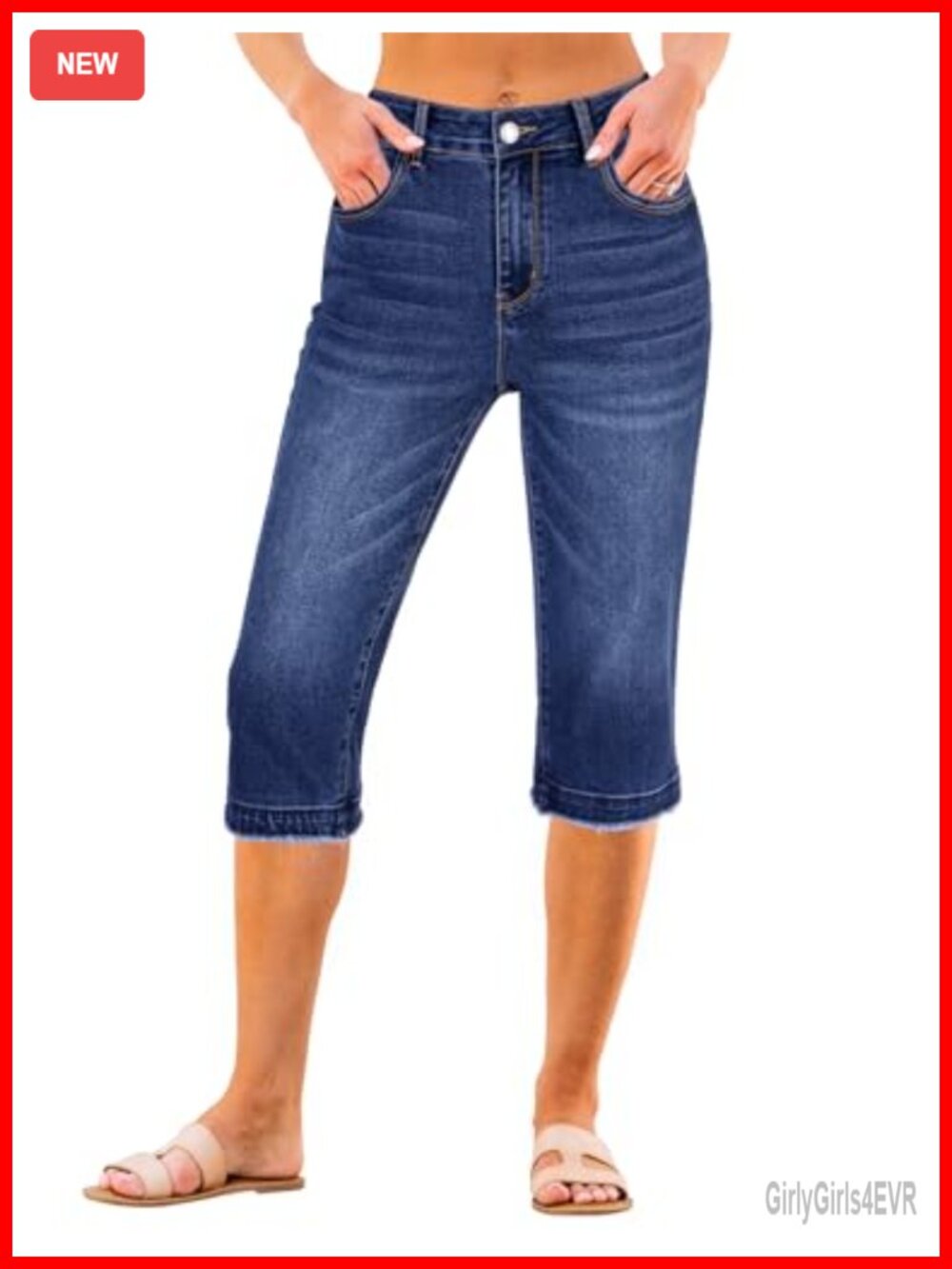 luvamia Women's Capri Jeans Stretch Denim Raw Hem Mid Rise Straight Leg Casual